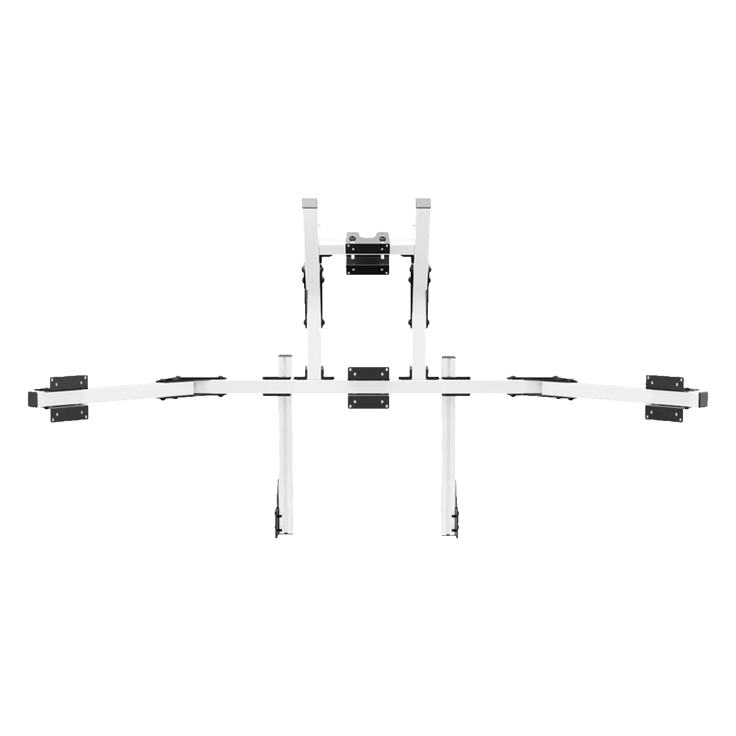 Simgasm Core Integrated Quad Monitor Stand: three lower monitors with a fourth screen above